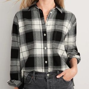 Cropped Plaid Flannel Boyfriend Shirt for Women
